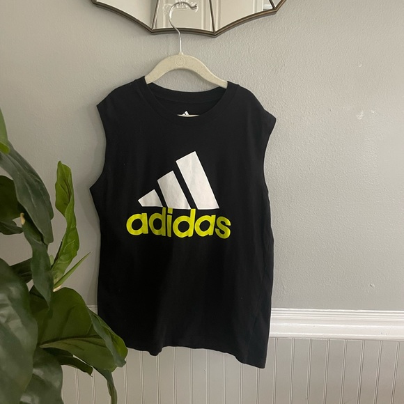 Adidas Boys Size Small Muscle Tank Top Black Logo - Picture 2 of 7